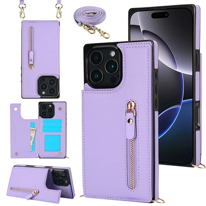 For iPhone 16 Pro Max Cross-body Zipper Square Phone Case(Purple) - iPhone 16 Pro Max Cases by buy2fix | Online Shopping UK | buy2fix