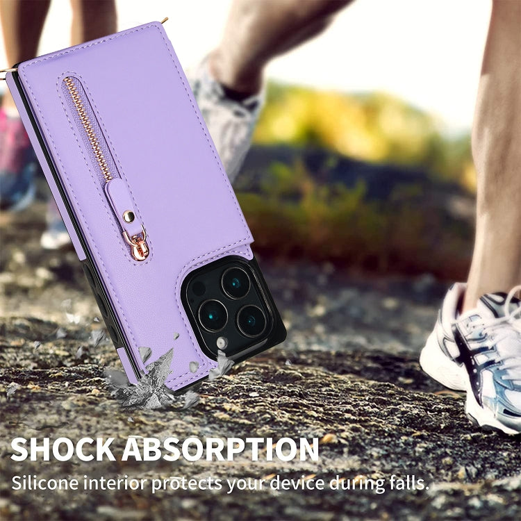 For iPhone 16 Pro Max Cross-body Zipper Square Phone Case(Purple) - iPhone 16 Pro Max Cases by buy2fix | Online Shopping UK | buy2fix