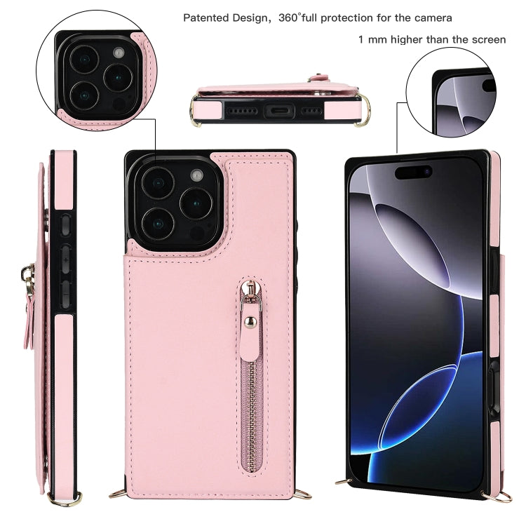 For iPhone 16 Pro Max Cross-body Zipper Square Phone Case(Pink) - iPhone 16 Pro Max Cases by buy2fix | Online Shopping UK | buy2fix