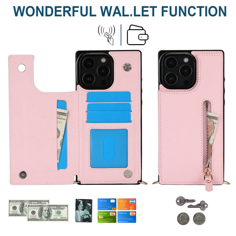 For iPhone 16 Pro Max Cross-body Zipper Square Phone Case(Pink) - iPhone 16 Pro Max Cases by buy2fix | Online Shopping UK | buy2fix