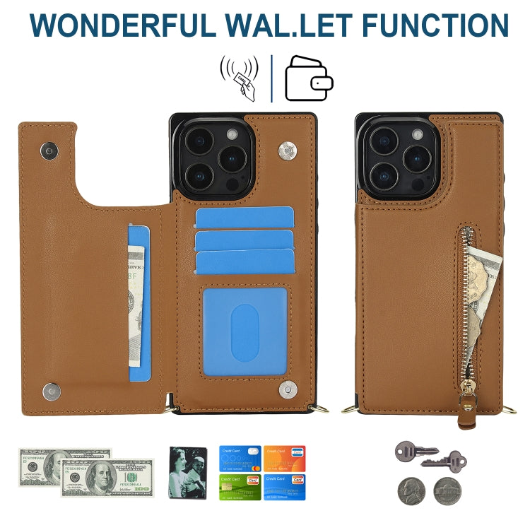 For iPhone 16 Pro Max Cross-body Zipper Square Phone Case(Brown) - iPhone 16 Pro Max Cases by buy2fix | Online Shopping UK | buy2fix