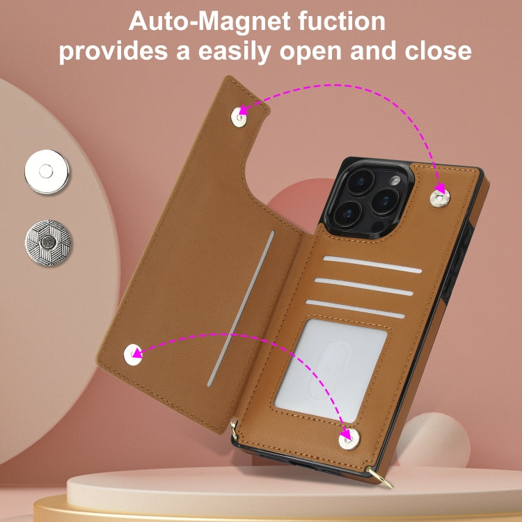 For iPhone 16 Pro Max Cross-body Zipper Square Phone Case(Brown) - iPhone 16 Pro Max Cases by buy2fix | Online Shopping UK | buy2fix