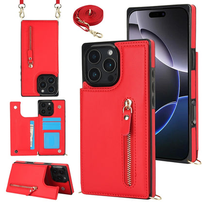 For iPhone 16 Pro Max Cross-body Zipper Square Phone Case(Red) - iPhone 16 Pro Max Cases by buy2fix | Online Shopping UK | buy2fix