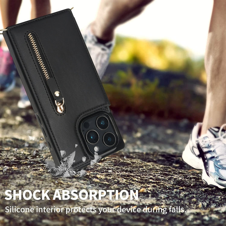 For iPhone 16 Pro Max Cross-body Zipper Square Phone Case(Black) - iPhone 16 Pro Max Cases by buy2fix | Online Shopping UK | buy2fix
