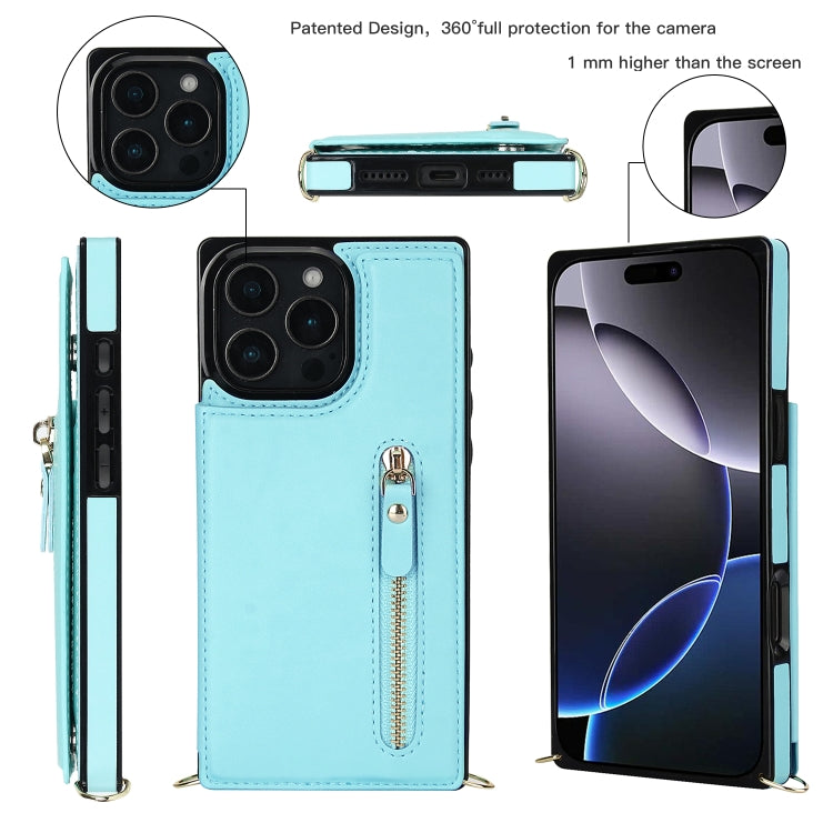 For iPhone 16 Pro Cross-body Zipper Square Phone Case(Green) by buy2fix
