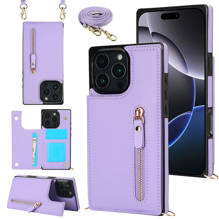 For iPhone 16 Pro Cross-body Zipper Square Phone Case(Purple) by buy2fix
