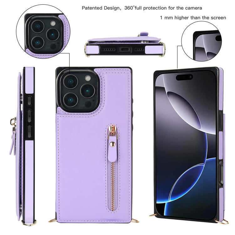 For iPhone 16 Pro Cross-body Zipper Square Phone Case(Purple) by buy2fix