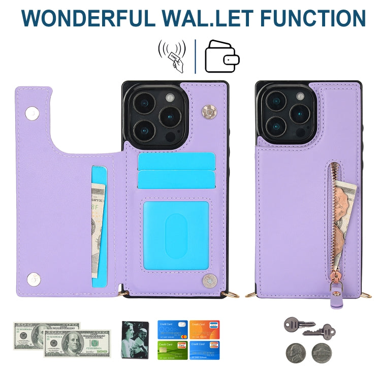 For iPhone 16 Pro Cross-body Zipper Square Phone Case(Purple) by buy2fix