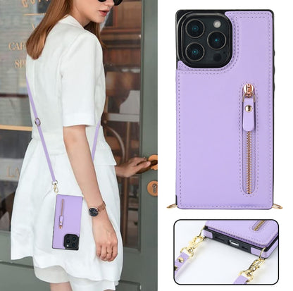 For iPhone 16 Pro Cross-body Zipper Square Phone Case(Purple) by buy2fix