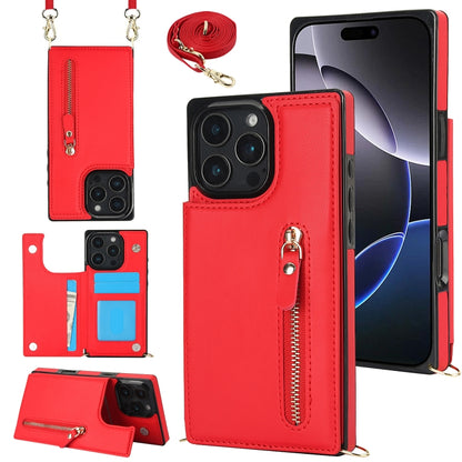 For iPhone 16 Pro Cross-body Zipper Square Phone Case(Red) - iPhone 16 Pro Cases by buy2fix | Online Shopping UK | buy2fix