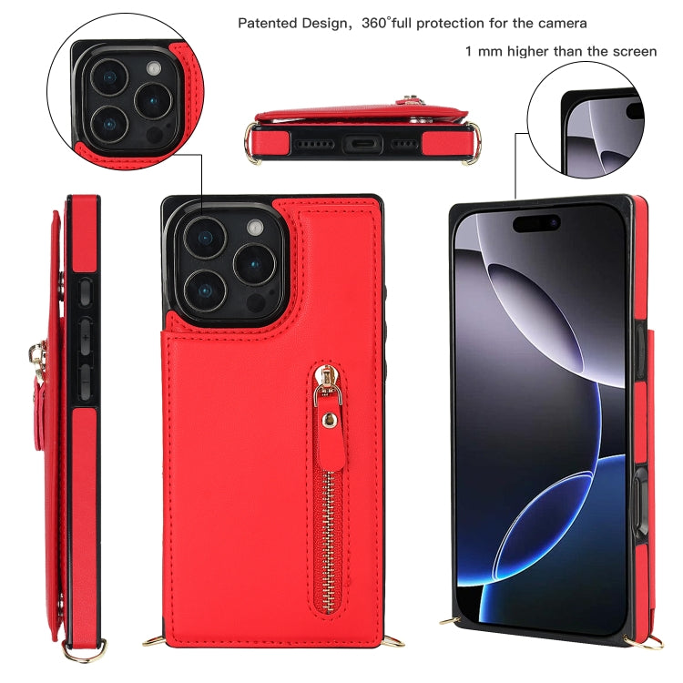 For iPhone 16 Pro Cross-body Zipper Square Phone Case(Red) - iPhone 16 Pro Cases by buy2fix | Online Shopping UK | buy2fix