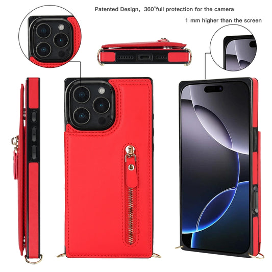 For iPhone 16 Pro Cross-body Zipper Square Phone Case(Red) by buy2fix