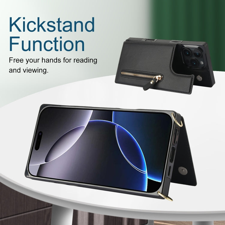 For iPhone 16 Pro Cross-body Zipper Square Phone Case(Black) by buy2fix