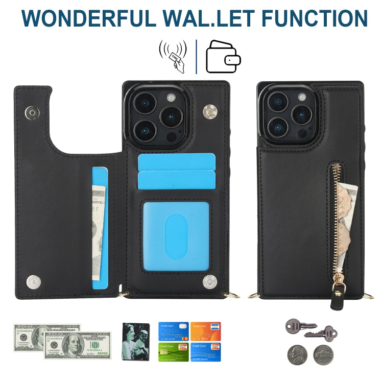 For iPhone 16 Pro Cross-body Zipper Square Phone Case(Black) by buy2fix