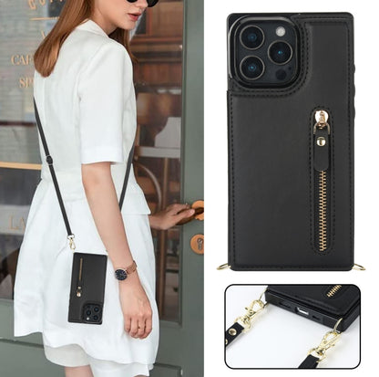 For iPhone 16 Pro Cross-body Zipper Square Phone Case(Black) by buy2fix