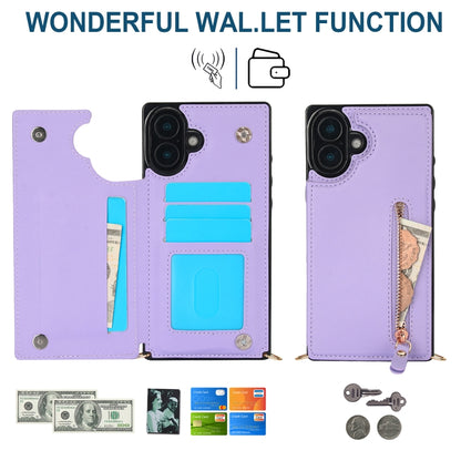 For iPhone 16 Plus Cross-body Zipper Square Phone Case(Purple) by buy2fix
