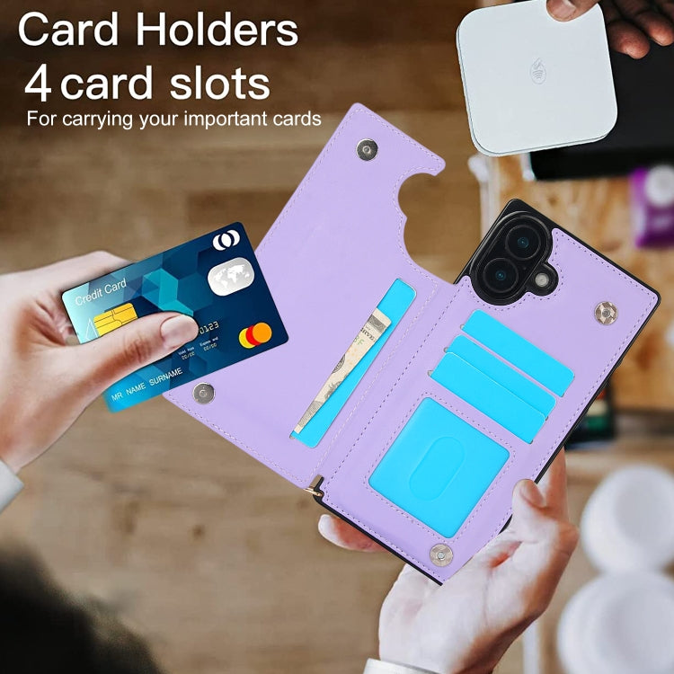 For iPhone 16 Plus Cross-body Zipper Square Phone Case(Purple) by buy2fix