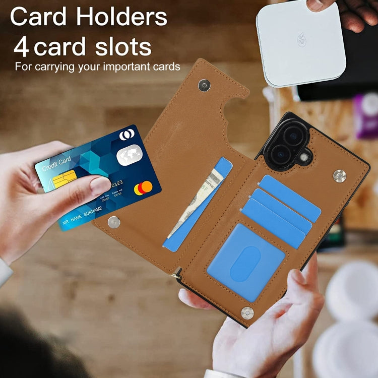 For iPhone 16 Plus Cross-body Zipper Square Phone Case(Brown) by buy2fix