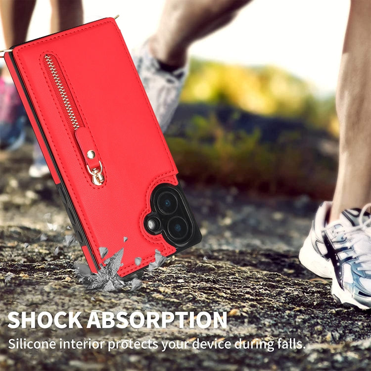 For iPhone 16 Plus Cross-body Zipper Square Phone Case(Red) by buy2fix
