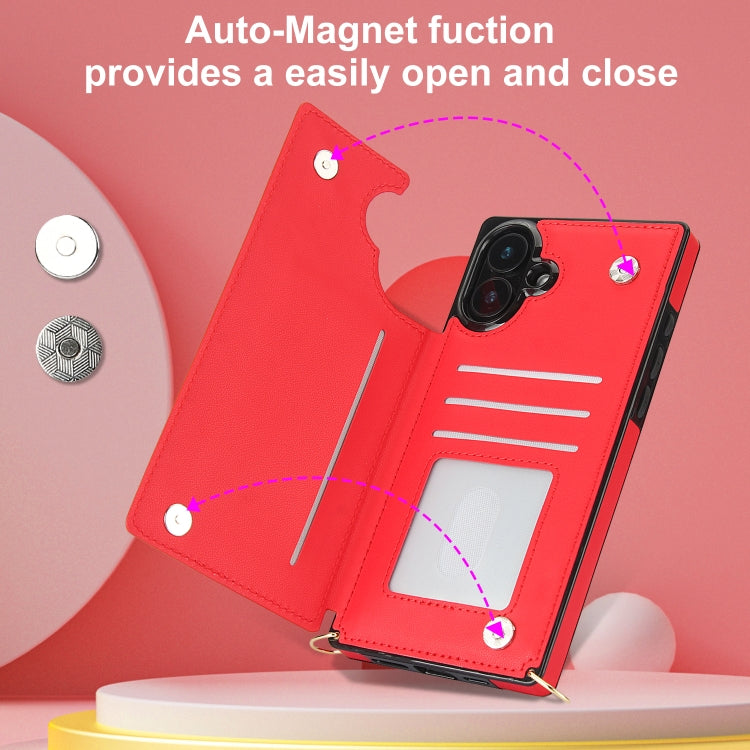 For iPhone 16 Plus Cross-body Zipper Square Phone Case(Red) by buy2fix