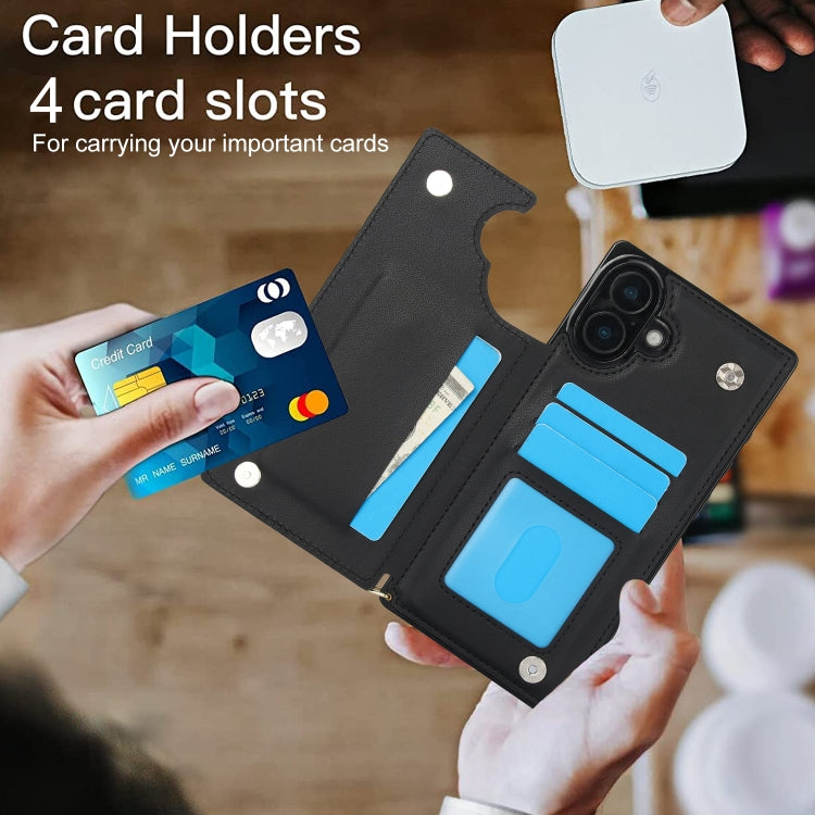 For iPhone 16 Plus Cross-body Zipper Square Phone Case(Black) by buy2fix