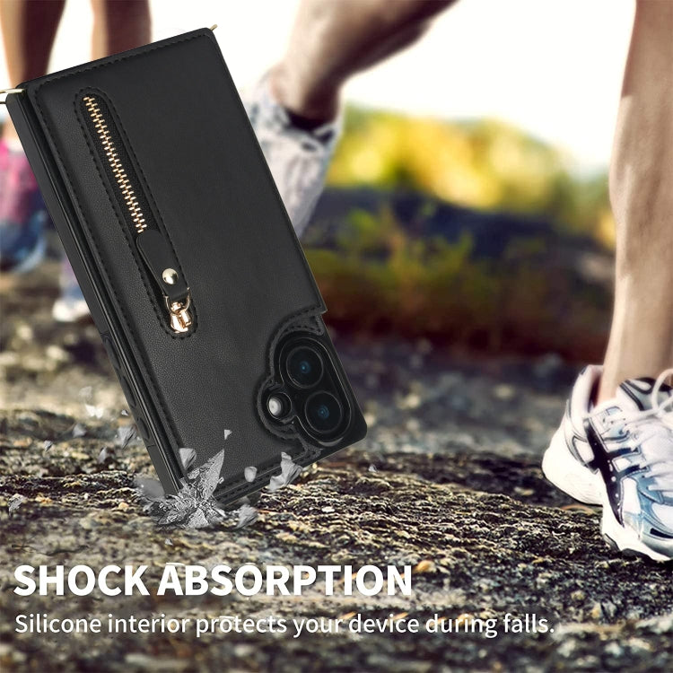 For iPhone 16 Plus Cross-body Zipper Square Phone Case(Black) by buy2fix