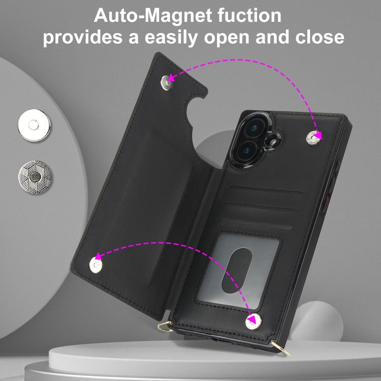 For iPhone 16 Plus Cross-body Zipper Square Phone Case(Black) by buy2fix