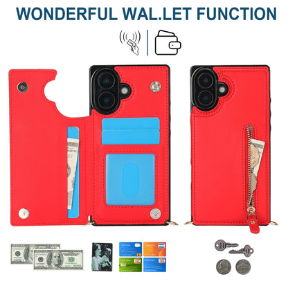 For iPhone 16 Cross-body Zipper Square Phone Case(Red) by buy2fix