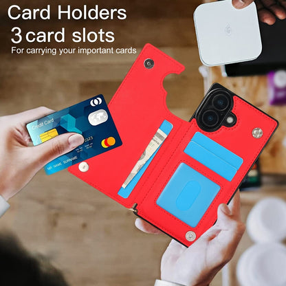 For iPhone 16 Cross-body Zipper Square Phone Case(Red) by buy2fix