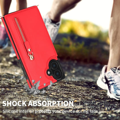 For iPhone 16 Cross-body Zipper Square Phone Case(Red) by buy2fix