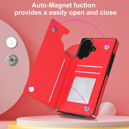 For iPhone 16 Cross-body Zipper Square Phone Case(Red) by buy2fix