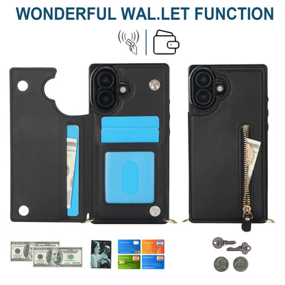 For iPhone 16 Cross-body Zipper Square Phone Case(Black) by buy2fix
