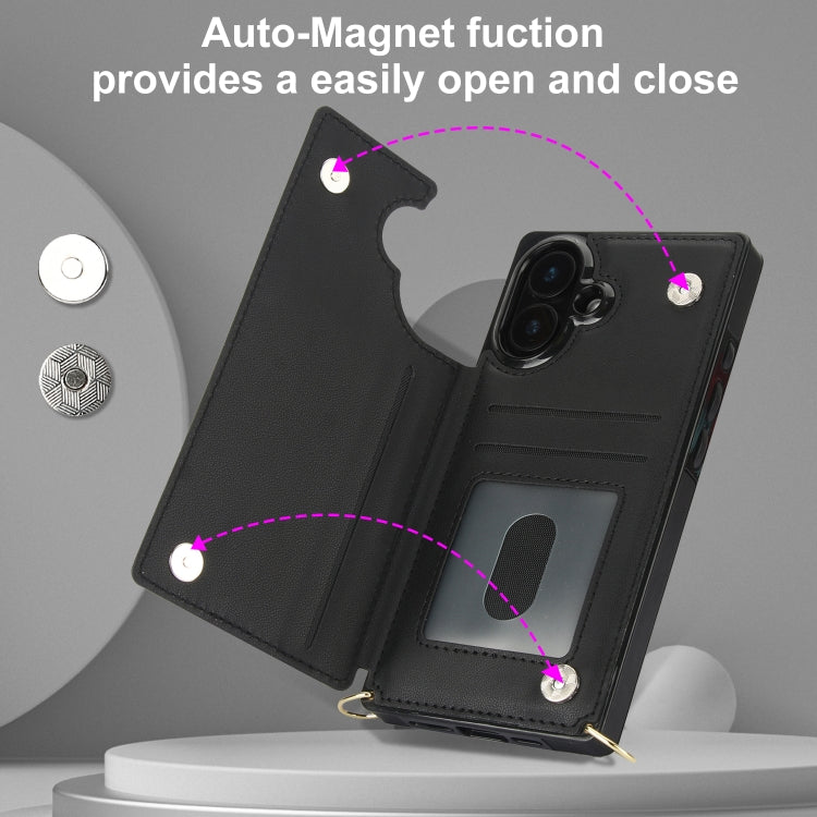 For iPhone 16 Cross-body Zipper Square Phone Case(Black) by buy2fix