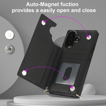 For iPhone 16 Cross-body Zipper Square Phone Case(Black) by buy2fix