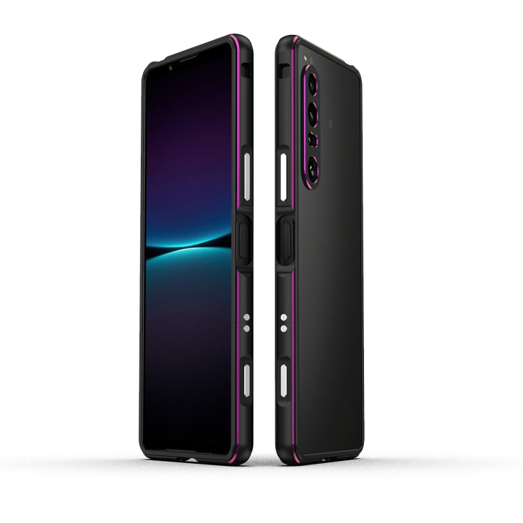 For Sony Xperia 1 VI Aurora Series Lens Protector + Metal Frame Protective Phone Case(Black Purple) - Google Cases by buy2fix | Online Shopping UK | buy2fix