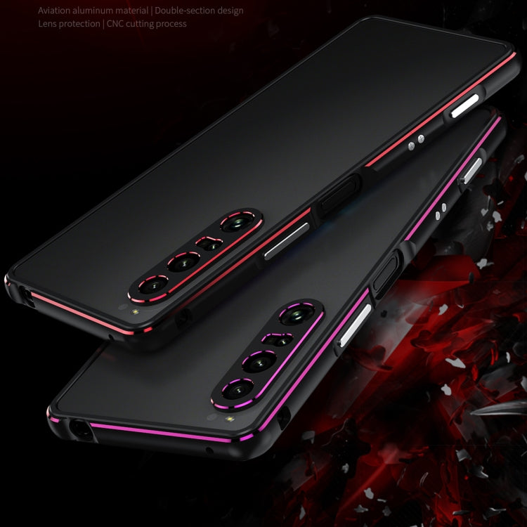For Sony Xperia 1 VI Aurora Series Lens Protector + Metal Frame Protective Phone Case(Black Purple) - Google Cases by buy2fix | Online Shopping UK | buy2fix