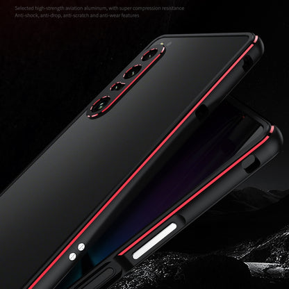For Sony Xperia 1 VI Aurora Series Lens Protector + Metal Frame Protective Phone Case(Black Purple) - Google Cases by buy2fix | Online Shopping UK | buy2fix