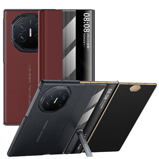For Huawei Mate XT Ultimate Smart Side View Window Genuine Leather Phone Case(Dark Red) - Huawei Cases by buy2fix | Online Shopping UK | buy2fix