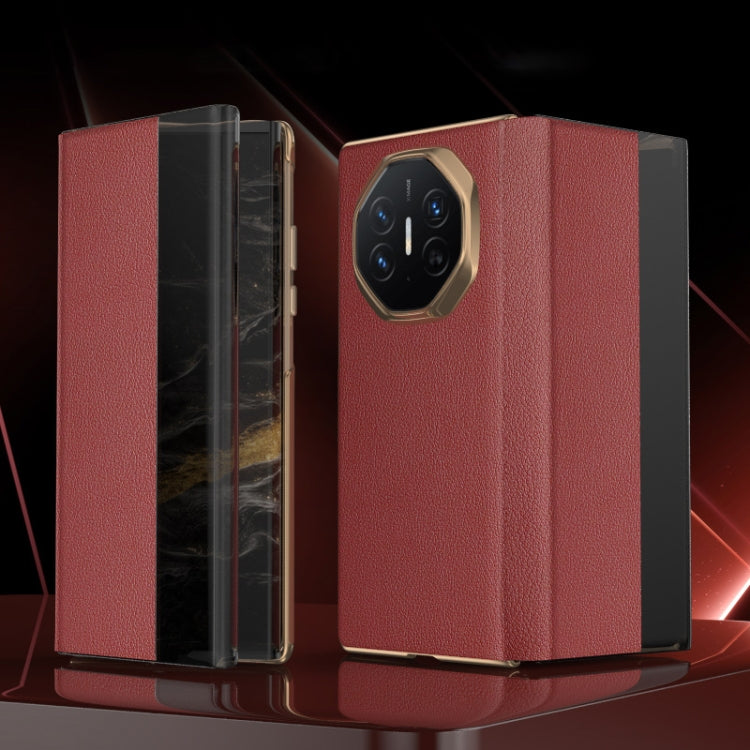 For Huawei Mate XT Ultimate Smart Side View Window Plain Leather Phone Case(Dark Red) - Huawei Cases by buy2fix | Online Shopping UK | buy2fix