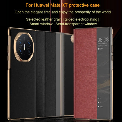 For Huawei Mate XT Ultimate Smart Side View Window Plain Leather Phone Case(Dark Red) - Huawei Cases by buy2fix | Online Shopping UK | buy2fix