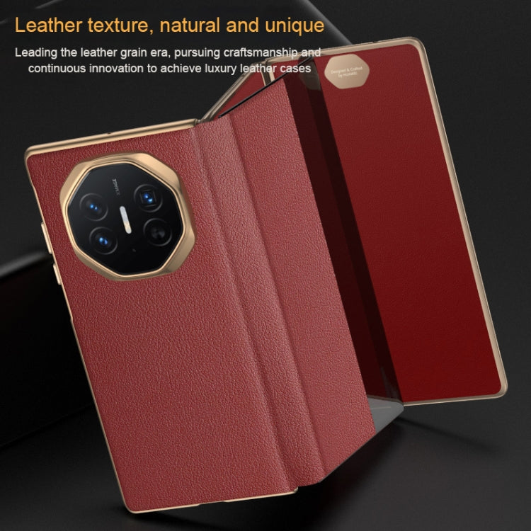 For Huawei Mate XT Ultimate Smart Side View Window Plain Leather Phone Case(Dark Red) - Huawei Cases by buy2fix | Online Shopping UK | buy2fix