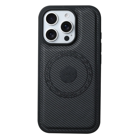 For iPhone 16 Pro Max Denior Carbon Fiber Texture Leather MagSafe Phone Case(Black) by Denior