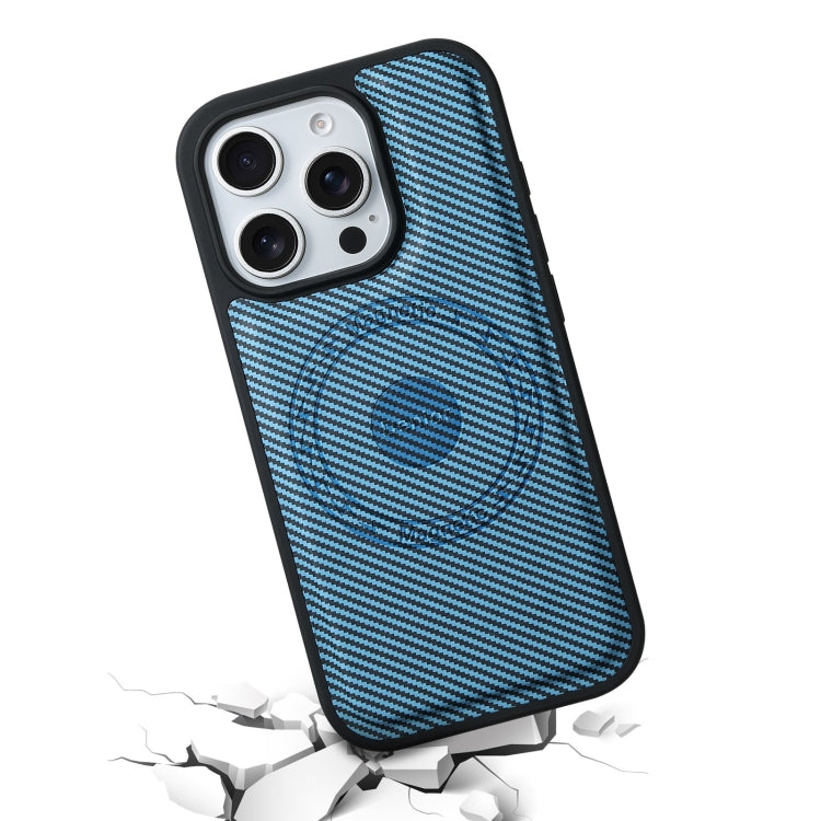 For iPhone 16 Pro Max Denior Carbon Fiber Texture Leather MagSafe Phone Case(Blue) - iPhone 16 Pro Max Cases by Denior | Online Shopping UK | buy2fix