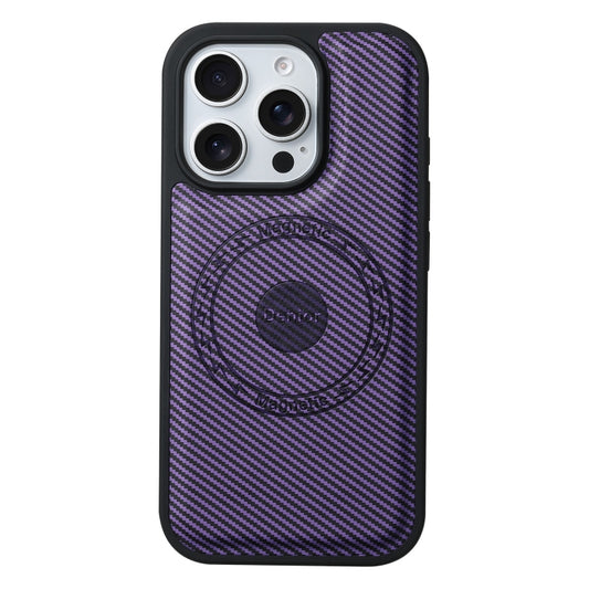 For iPhone 16 Pro Max Denior Carbon Fiber Texture Leather MagSafe Phone Case(Purple) by Denior