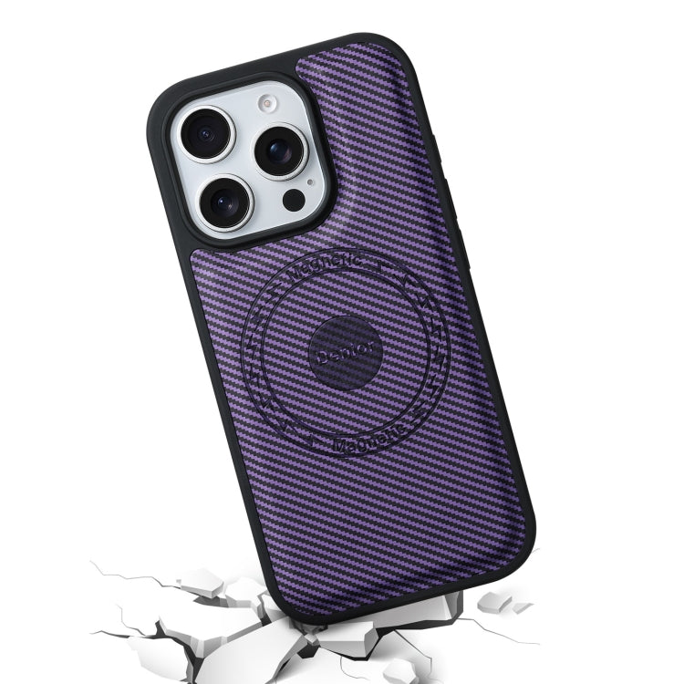 For iPhone 16 Pro Denior Carbon Fiber Texture Leather MagSafe Phone Case(Purple) - iPhone 16 Pro Cases by Denior | Online Shopping UK | buy2fix