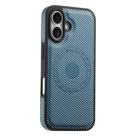 For iPhone 16 Denior Carbon Fiber Texture Leather MagSafe Phone Case(Blue) by Denior