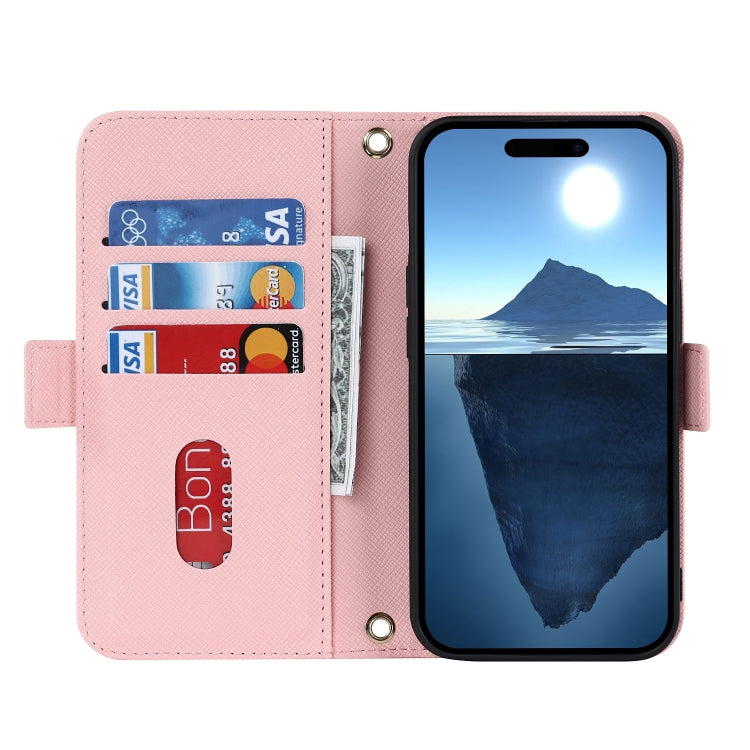 For iPhone 16 Pro Max Cross Texture Crossbody Lanyard Leather Phone Case(Pink) - iPhone 16 Pro Max Cases by buy2fix | Online Shopping UK | buy2fix