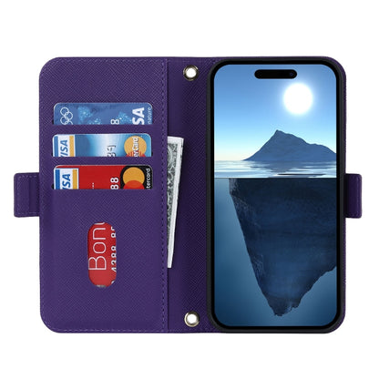 For iPhone 16 Cross Texture Crossbody Lanyard Leather Phone Case(Purple) - iPhone 16 Cases by buy2fix | Online Shopping UK | buy2fix