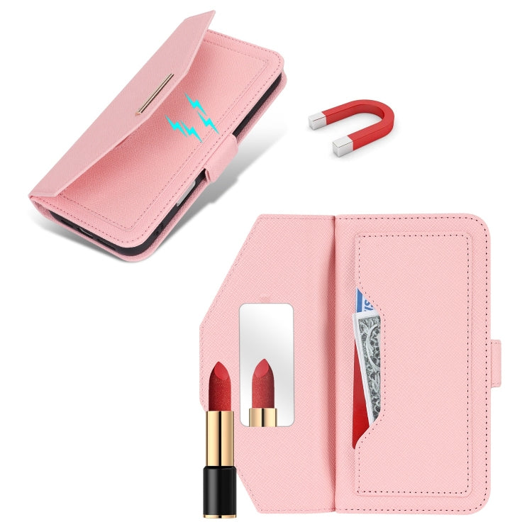 For iPhone 16 Cross Texture Crossbody Lanyard Leather Phone Case(Pink) by buy2fix