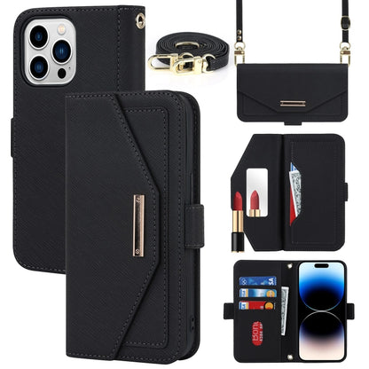For iPhone 15 Pro Max Cross Texture Crossbody Lanyard Leather Phone Case(Black) - iPhone 15 Pro Max Cases by buy2fix | Online Shopping UK | buy2fix